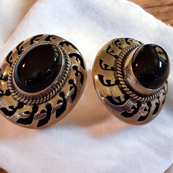 Vintage Sterling Silver 925 Onyx Taxco Stud Earrings 8 grams - Picture 5 of 16